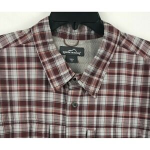 Eddie Bauer Button Shirt Men Maroon Red Gray Plaid Outdoor Fish Long Sleeve XXL
